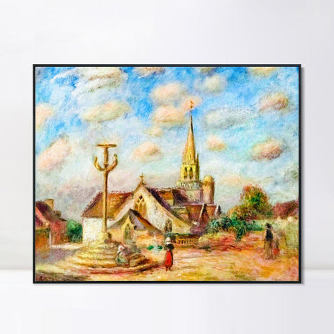 INVIN ART Framed Canvas CALVAIRE ET ÉGLISE DE NIZON by Pierre Auguste Renoir Wall Art Living Room Home Office Decorations