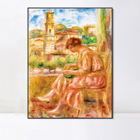 INVIN ART Framed Canvas FEMME À LA FENÊTRE AVEC SUR LE VIEUX NICE by Pierre Auguste Renoir Wall Art Living Room Home Office Decorations