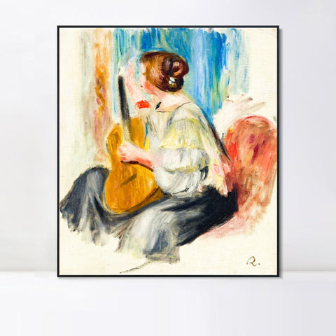 INVIN ART Framed Canvas FEMME A LA GUITARE by Pierre Auguste Renoir Wall Art Living Room Home Office Decorations