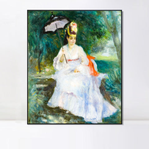 INVIN ART Framed Canvas FEMME À L'OMBRELLE ASSISE DANS LE JARDIN by Pierre Auguste Renoir Wall Art Living Room Home Office Decorations
