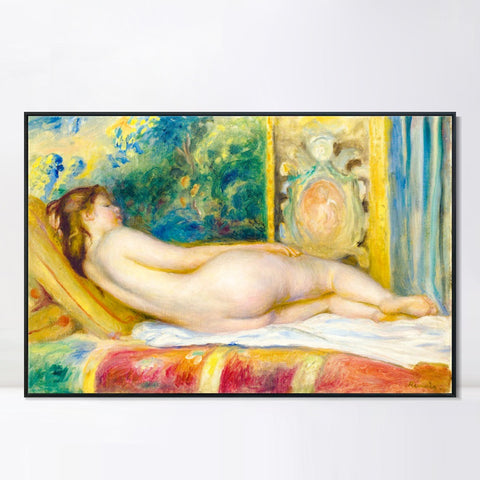 INVIN ART Framed Canvas FEMME NUE AU CANAPÉ by Pierre Auguste Renoir Wall Art Living Room Home Office Decorations