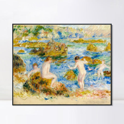 INVIN ART Framed Canvas GARCONS NUS DANS LES ROCHERS A GUERNSEY by Pierre Auguste Renoir Wall Art Living Room Home Office Decorations
