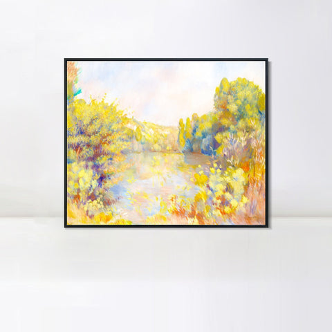 INVIN ART Framed Canvas Lakeside Landscape by Pierre Auguste Renoir Wall Art Living Room Home Office Decorations