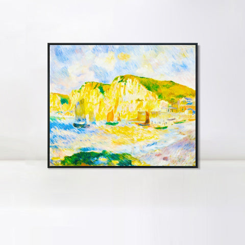INVIN ART Framed Canvas Sea and Cliffs by Pierre Auguste Renoir Wall Art Living Room Home Office Decorations