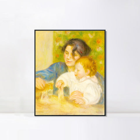 INVIN ART Framed Canvas Child with Toys - Gabrielle and the Artist's Son by Pierre Auguste Renoir Wall Art Living Room Home Office Decorations
