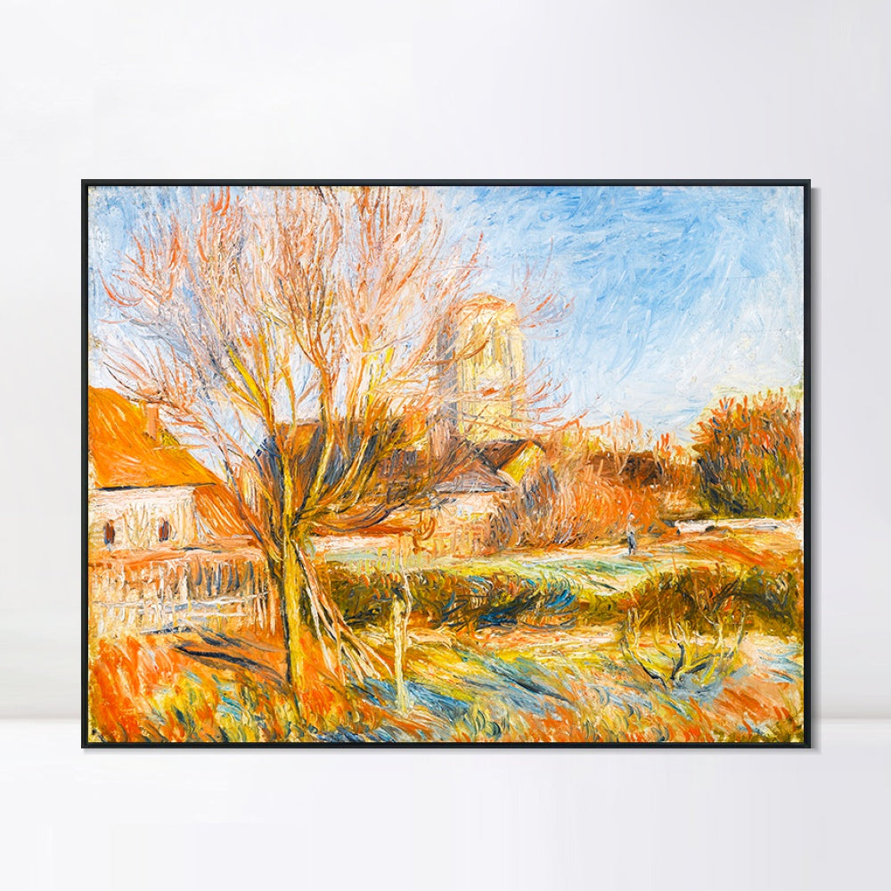 INVIN ART Framed Canvas LE VILLAGE DE BONNECOURT by Pierre Auguste Renoir Wall Art Living Room Home Office Decorations