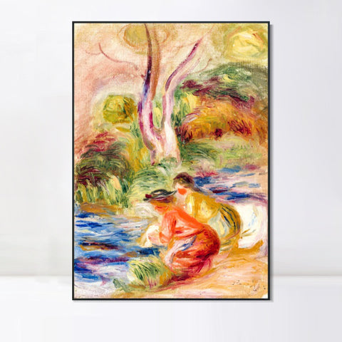 INVIN ART Framed Canvas LES LAVEUSES by Pierre Auguste Renoir Wall Art Living Room Home Office Decorations