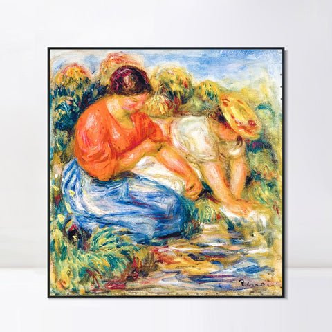 INVIN ART Framed Canvas LES PETITES LAVEUSES À CAGNES by Pierre Auguste Renoir Wall Art Living Room Home Office Decorations