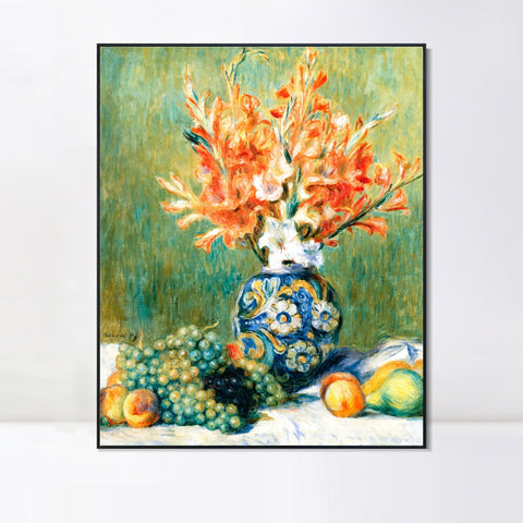 INVIN ART Framed Canvas NATURE MORTE, FLEURS ET FRUITS by Pierre Auguste Renoir Wall Art Living Room Home Office Decorations