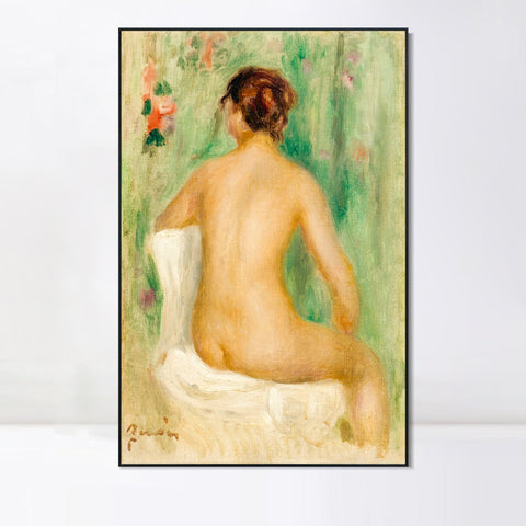 INVIN ART Framed Canvas NU ASSIS, DE DOS by Pierre Auguste Renoir Wall Art Living Room Home Office Decorations