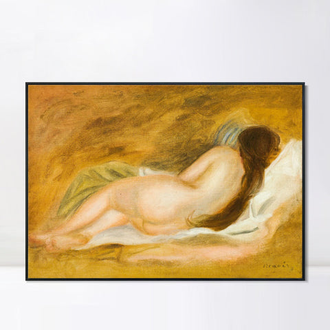 INVIN ART Framed Canvas NU COUCHÉ, VU DE DOS, SUR FOND OCRE by Pierre Auguste Renoir Wall Art Living Room Home Office Decorations