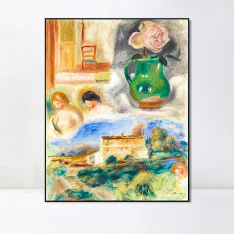 INVIN ART Framed Canvas PAYSAGE ET TÊTES DE FEMMES by Pierre Auguste Renoir Wall Art Living Room Home Office Decorations