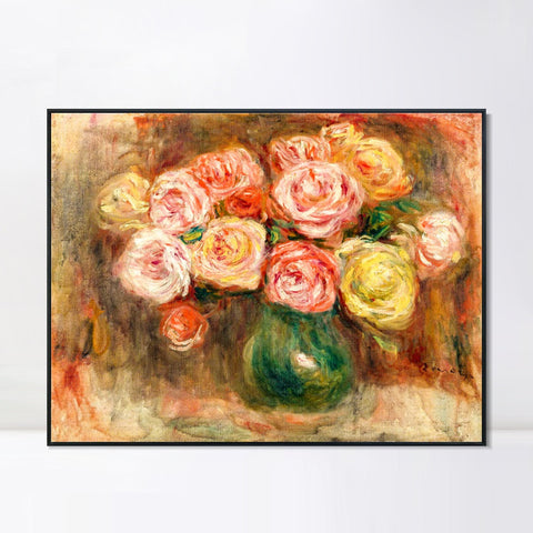 INVIN ART Framed Canvas VASE DE FLEURS 2 by Pierre Auguste Renoir Wall Art Living Room Home Office Decorations