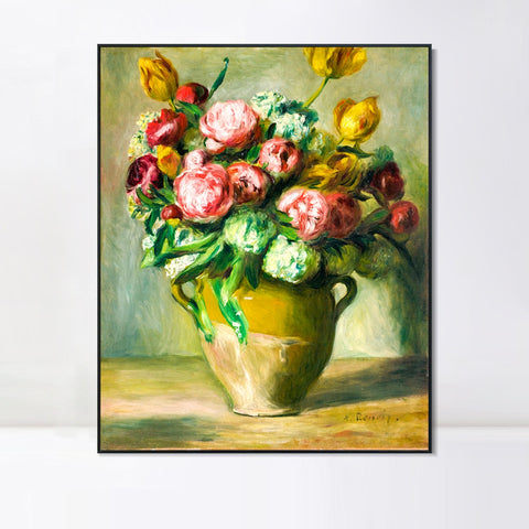 INVIN ART Framed Canvas VASE DE PIVOINES by Pierre Auguste Renoir Wall Art Living Room Home Office Decorations