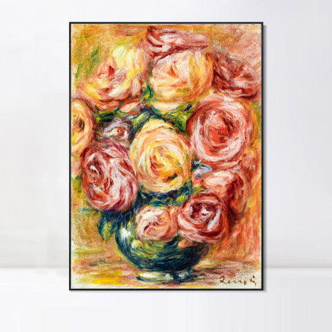 INVIN ART Framed Canvas VASE DE ROSES by Pierre Auguste Renoir Wall Art Living Room Home Office Decorations