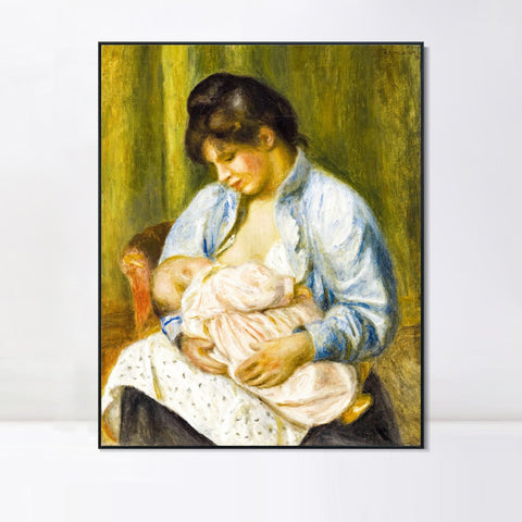 INVIN ART Framed Canvas A Woman Nursing a Child by Pierre Auguste Renoir Wall Art Living Room Home Office Decorations