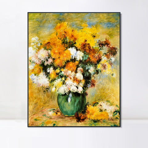 INVIN ART Framed Canvas Bouquet_de_Chrysanthèmes by Pierre Auguste Renoir Wall Art Living Room Home Office Decorations