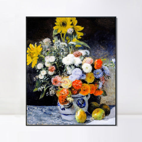 INVIN ART Framed Canvas Mixed Flowers in an Earthenware Pot by Pierre Auguste Renoir Wall Art Living Room Home Office Decorations