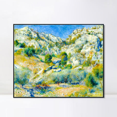 INVIN ART Framed Canvas Rocky Crags at L'Estaque by Pierre Auguste Renoir Wall Art Living Room Home Office Decorations