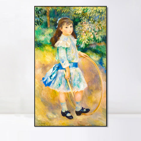 INVIN ART Framed Canvas Girl with a Hoop by Pierre Auguste Renoir Wall Art Living Room Home Office Decorations