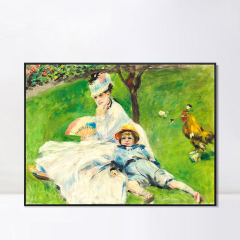 INVIN ART Framed Canvas Madame Monet and Her Son by Pierre Auguste Renoir Wall Art Living Room Home Office Decorations