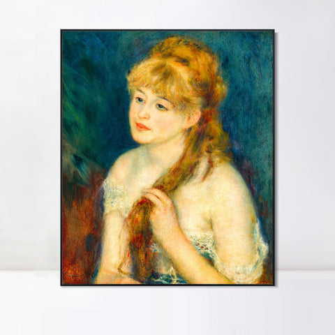 INVIN ART Framed Canvas Young Woman Braiding Her Hair by Pierre Auguste Renoir Wall Art Living Room Home Office Decorations