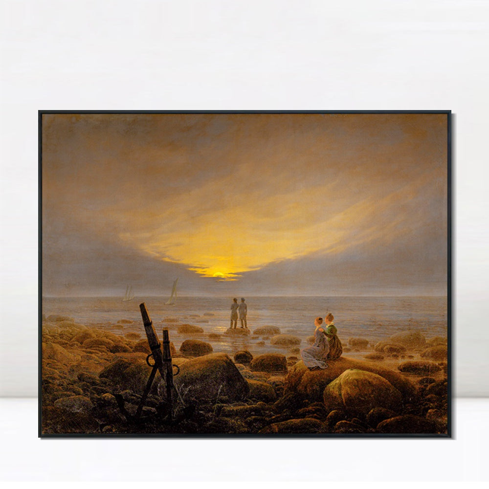 INVIN ART Framed Canvas Moonrise on The Seashore, 1821 by Caspar David Friedrich Wall Art Living Room Home Office Decorations