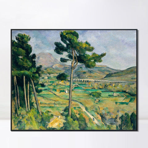 INVIN ART Framed Canvas Giclee Print Art Mont Sainte-Victoire and the Viaduct of the Arc River Vally by Paul Cezanne Wall Art Living Room Home Office Decorations