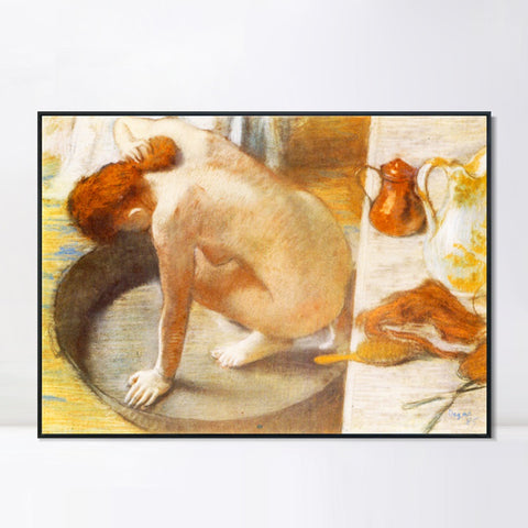 INVIN ART Framed Canvas Giclee Print Art Le Tub sur carton by Edgar Degas Wall Art Living Room Home Office Decorations
