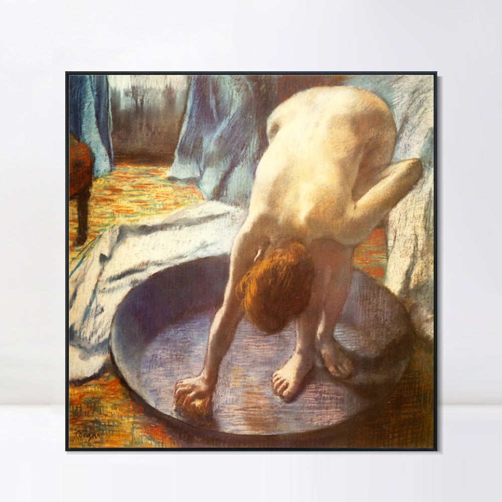INVIN ART Framed Canvas Giclee Print Art Le Tub by Edgar Degas Wall Art