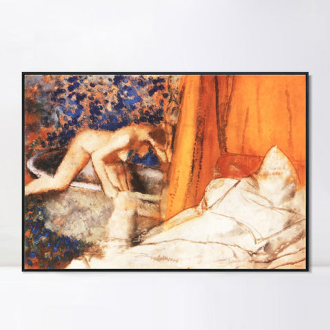 INVIN ART Framed Canvas Giclee Print Art Le Bain by Edgar Degas Wall Art Living Room Home Office Decorations