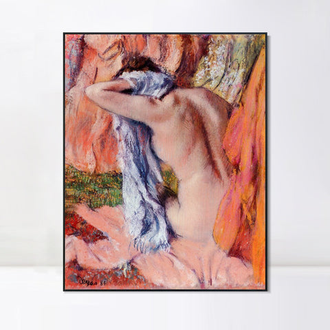 INVIN ART Framed Canvas Giclee Print Art After the Bath by Edgar Degas Wall Art Living Room Home Office Decorations