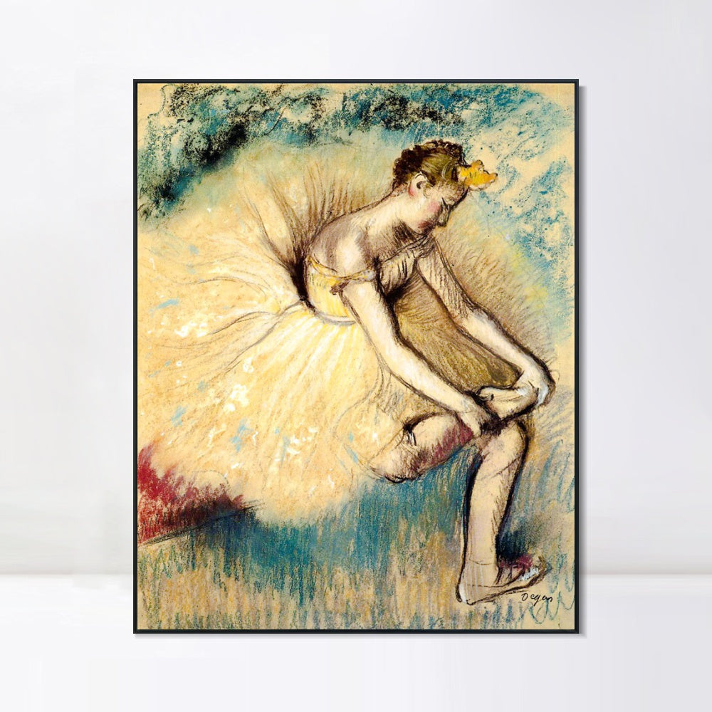 INVIN ART Framed Canvas Giclee Print Art Dancer Putting on Her Slipper by Edgar Degas Wall Art