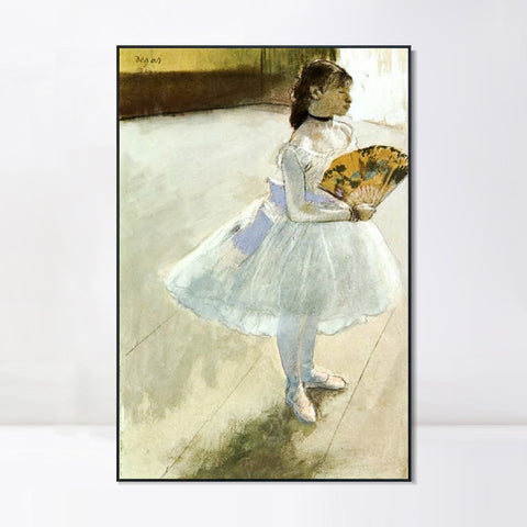 INVIN ART Framed Canvas Giclee Print Art Dancer with a Fan by Edgar Degas Wall Art Living Room Home Office Decorations