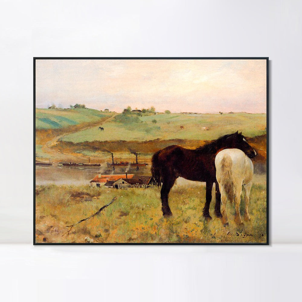 INVIN ART Framed Canvas Giclee Print Art Horses in a Meadow a鈧?1871 by Edgar Degas Wall Art
