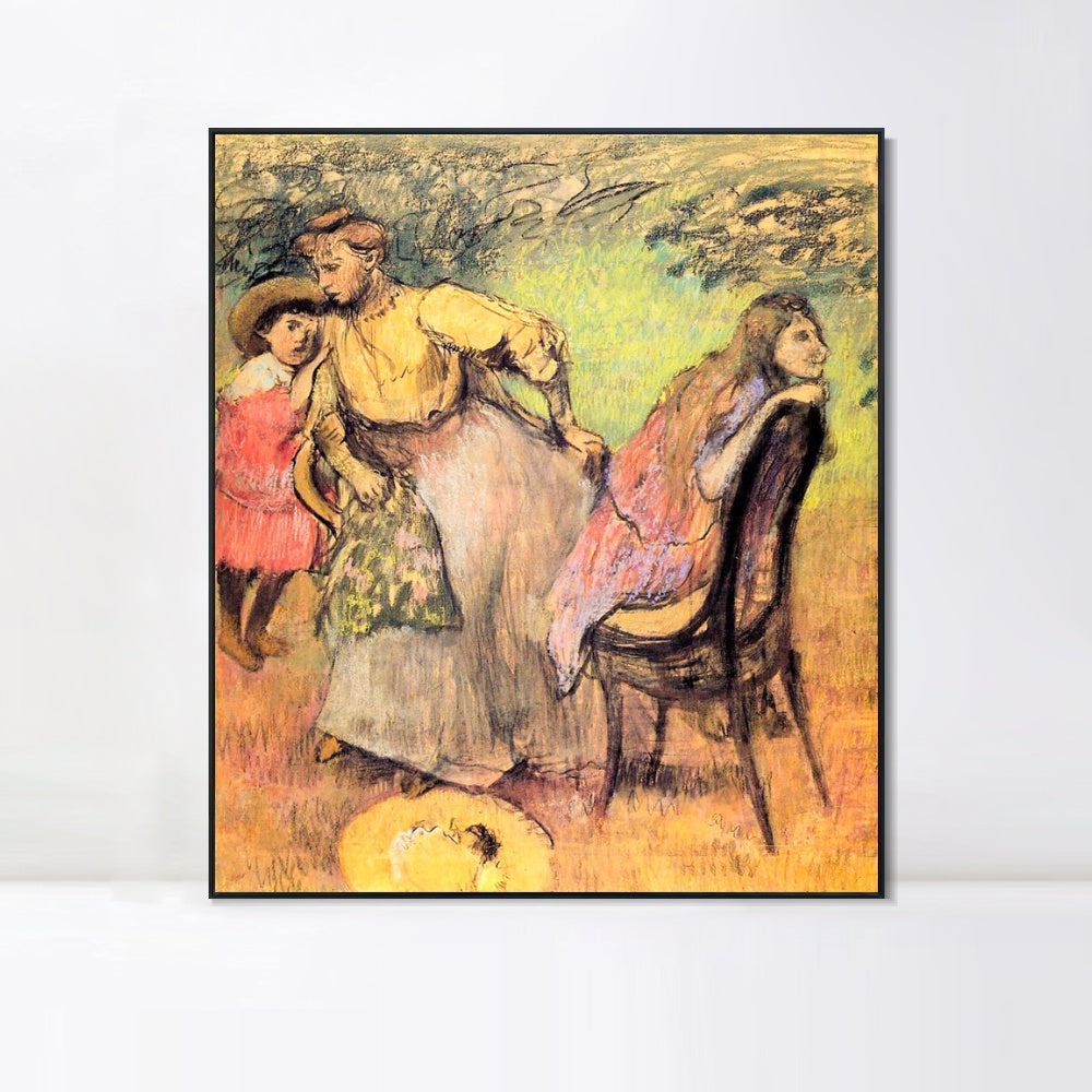 INVIN ART Framed Canvas Giclee Print Art Madame Alexis Rouart and Her Children by Edgar Degas Wall Art