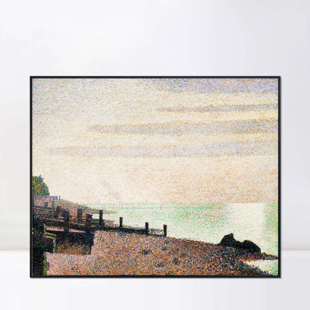 INVIN ART Framed Canvas Giclee Print Art Evening, Honfleur by Georges Seurat Wall Art Living Room Home Office Decorations