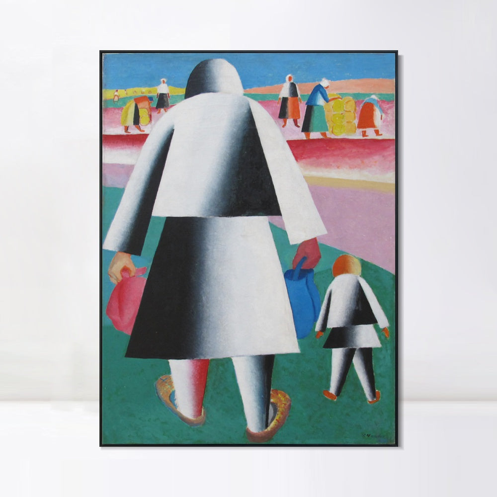 INVIN ART Framed Canvas Giclee Print Art towards the harvest (martha and vanka), 1928 by Kasimir Malevich Wall Art Living Room Home Office Decorations