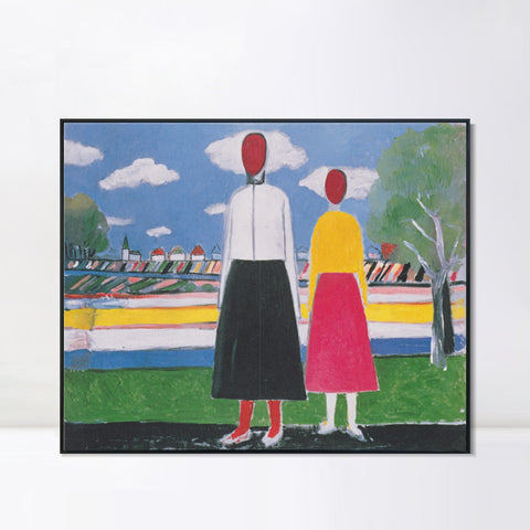 INVIN ART Framed Canvas Giclee Print Art Two figures in a landscape by Kasimir Malevich Wall Art Living Room Home Office Decorations
