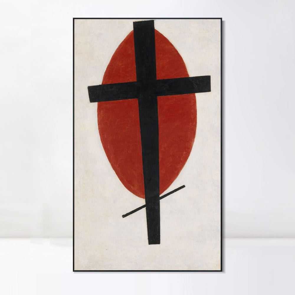 INVIN ART Framed Canvas Giclee Print Art Mystic Suprematism (Black Cross on Red Oval) by Kasimir Malevich Wall Art Living Room Home Office Decorations