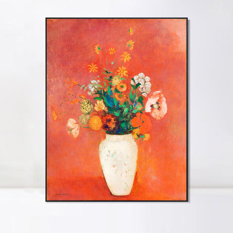 INVIN ART Framed Canvas a Bouquet of Flowers in a Chinese Vase by Odilon Redon Wall Art Living Room Home Office Decorations