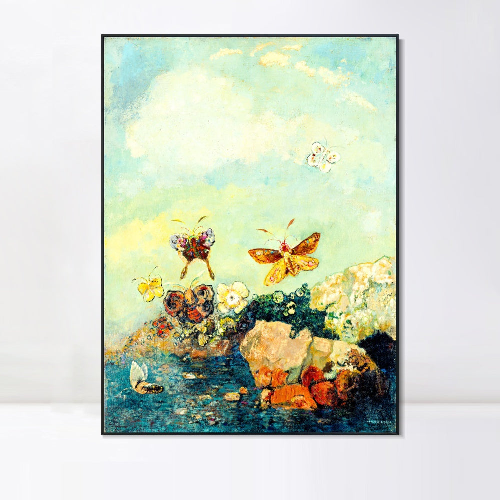 INVIN ART Framed Canvas Butterflies by Odilon Redon Wall Art Living Room Home Office Decorations