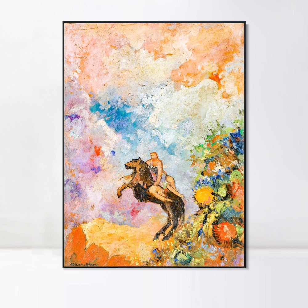 INVIN ART Framed Canvas Muse on Pegasus by Odilon Redon Wall Art Living Room Home Office Decorations