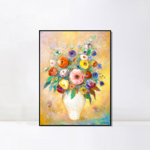INVIN ART Framed Canvas Vase of Flowers by Odilon Redon Wall Art Living Room Home Office Decorations