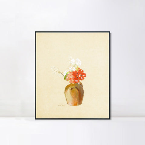 INVIN ART Framed Canvas Flowers in a Pot by Odilon Redon Wall Art Living Room Home Office Decorations