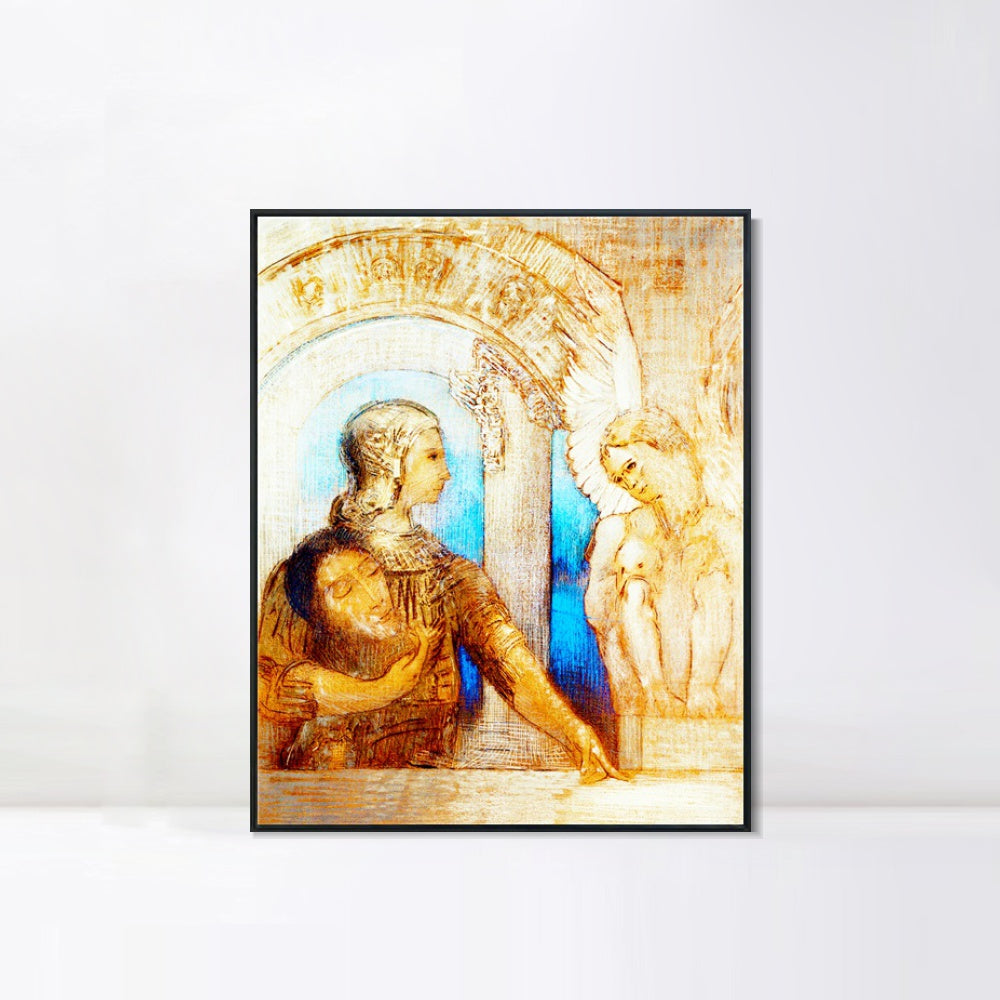 INVIN ART Framed Canvas The Mystical Knight by Odilon Redon Wall Art Living Room Home Office Decorations