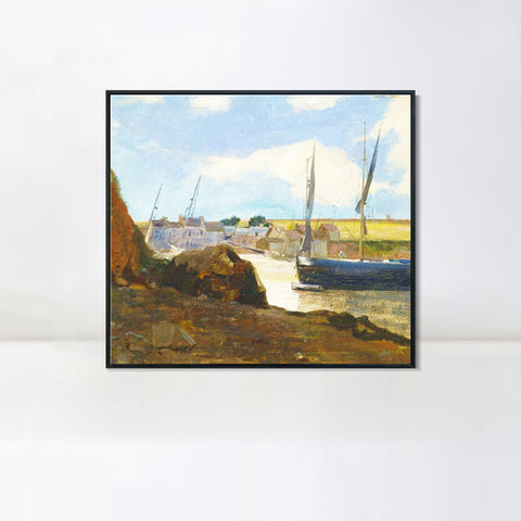 INVIN ART Framed Canvas The Port of Morgat by Odilon Redon Wall Art Living Room Home Office Decorations