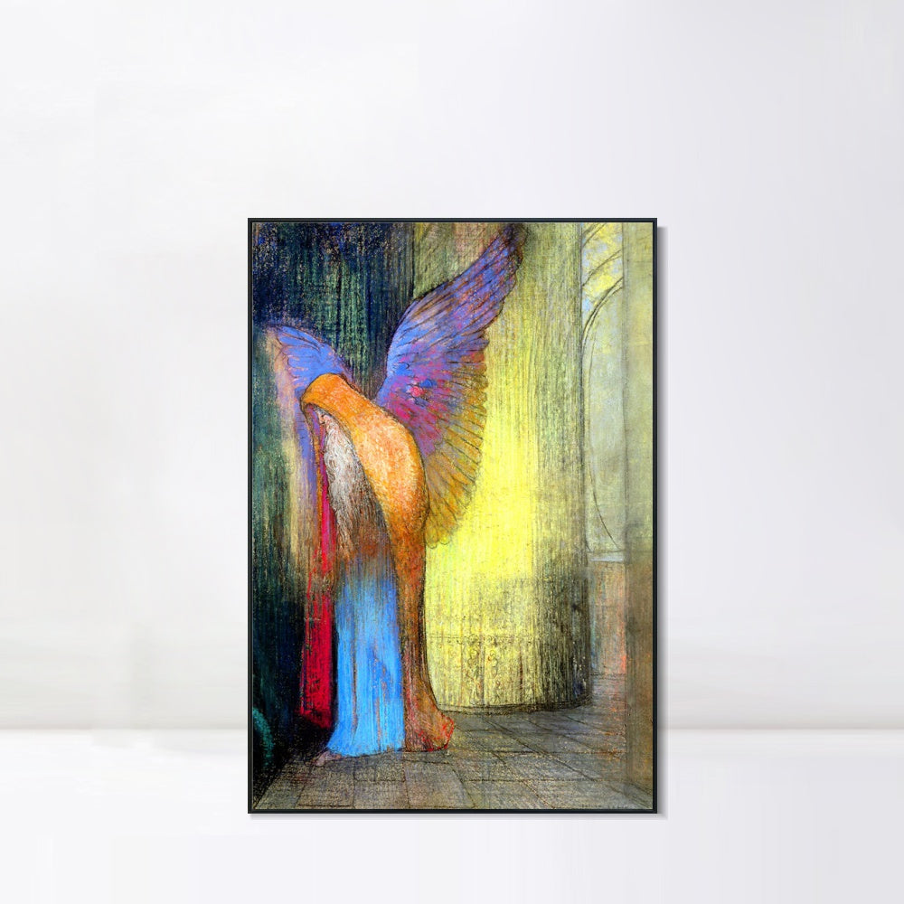 INVIN ART Framed Canvas Winged Old Man with a Long White Beard by Odilon Redon Wall Art Living Room Home Office Decorations