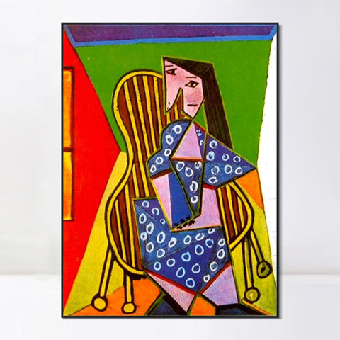 INVIN ART Framed Canvas Giclee Print Art 1941 Femme assise dans un fauteuil by Pablo Picasso Wall Art Living Room Home Office Decorations