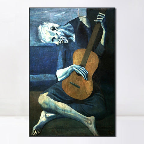 INVIN ART Framed Canvas Giclee Print Art Old guitarist chicago#2 by Pablo Picasso Wall Art Living Room Home Office Decorations